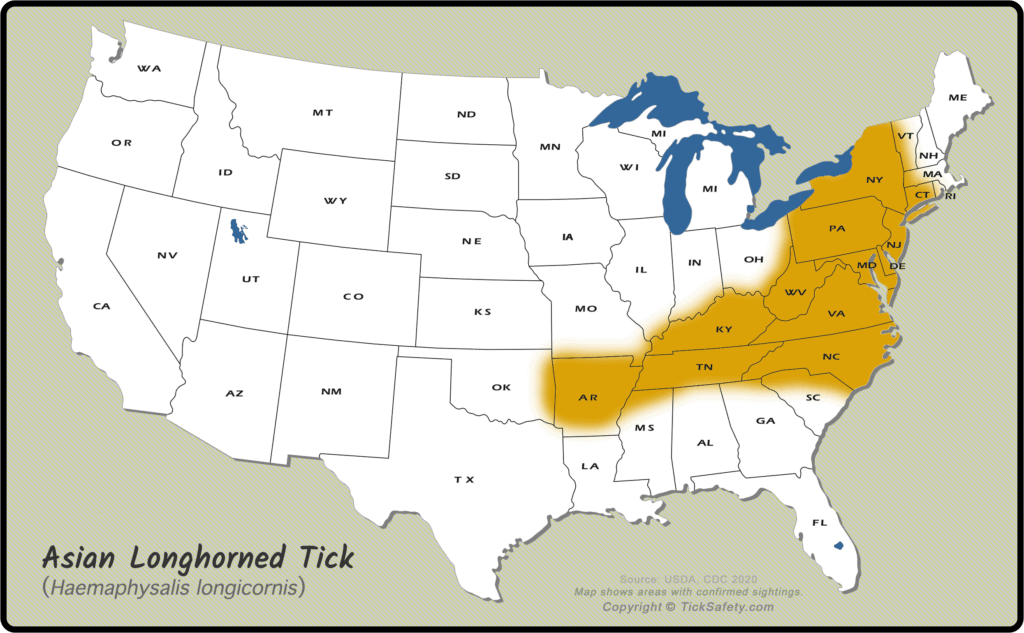 Range Map - East Asian Longhorned Tick